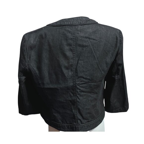 Black Cropped Denim Cardigan Jacket With 3/4 Sleeves New York Clothing Co Sz Med - Picture 7 of 8